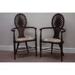 Pair Victorian walnut kidney shaped seat armchairs,