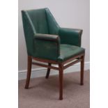 20th century walnut framed boardroom chair upholstered in studded antique green leather