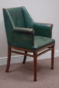 20th century walnut framed boardroom chair upholstered in studded antique green leather
