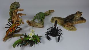 Hand crafted & painted models 'Monitor Lizard, Iguana, Geckos & Scorpion' L33cm max,