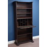 Early 20th century oak secretaire bookcase, fall front with leather inset surface, W85cm, H180cm,