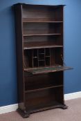 Early 20th century oak secretaire bookcase, fall front with leather inset surface, W85cm, H180cm,