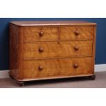 Victorian satin walnut chest, two short and two long drawers, W122cm, H87cm,