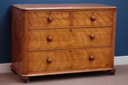 Victorian satin walnut chest, two short and two long drawers, W122cm, H87cm,