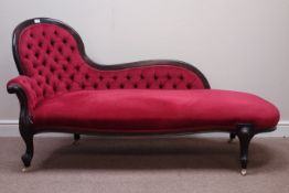 Victorian style stained beech chaise longue upholstered in red fabric Condition Report