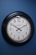 Large circular wall clock in black metal frame CLOCKS & BAROMETERS - as we are not a retailer,