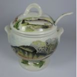 Portmeirion 'Compleat Angler' pattern Soup Tureen, Cover and Ladle decorated with fish,