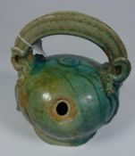 Chinese jade green coloured pot with handle,