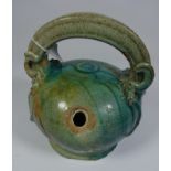 Chinese jade green coloured pot with handle,