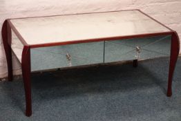 Mahogany framed mirrored glass coffee table with two drawers, 107cm x 66cm,