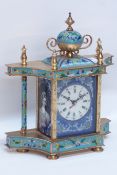 20th century Cloisonné and brass mantle clock, H25cm CLOCKS & BAROMETERS - as we are not a retailer,