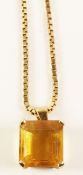 Citrine pendant on box chain necklace stamped 375 Condition Report <a