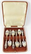 Set of six Art Nouveau silver teaspoons by C W Fletcher & Son Ltd Sheffield 1902 cased approx 3oz