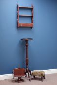 Reproduction mahogany wall rack, revolving book trough, small stool, torchere,
