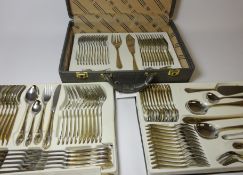 Canteen of silver plated cutlery by SBS Edelstahl Rostfrei with gold plated decoration,