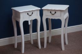 Pair white painted French style side tables with drawer, W36cm,