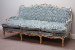 Louis XV style carved beech three seat settee in a cream crackled paint finish,