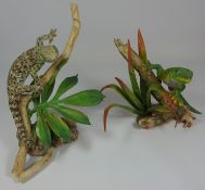 Hand crafted & painted models 'Tokay Gecko & Madagascan Giant Gecko' on branches,