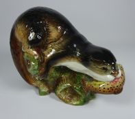 Sylvac hand painted model of an otter with a trout,