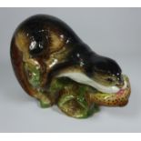 Sylvac hand painted model of an otter with a trout,