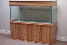 400 litre aquarium in walnut finish case, two double cupboards below, with filter,