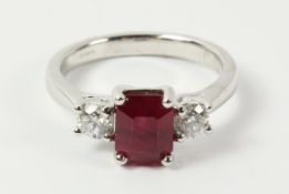 Ruby and diamond three stone white gold ring hallmarked Condition Report <a