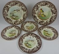 Two Spode plates decorated with fish, D27cm & four similar plates D20cm,