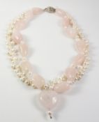 Rose quartz and pearl necklace the clasp stamped 925 Condition Report <a