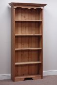 Pine five tier open bookcase, W87cm, H183cm,