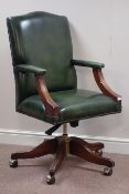 Reproduction mahogany swivel office chair upholstered in green Condition Report
