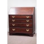 George III oak fall front bureau, four graduating drawers, W92cm, H105cm,