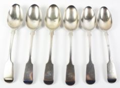 Set of six Victorian silver fiddle pattern dessert spoons by John Aldwinckle & James Slater London