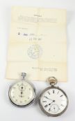 Victorian silver pocket watch by J W Benson Chester 1889 and a Russian Sekonda stop watch retailed