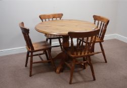 Circular polish pine dining table (D106cm, H74cm),
