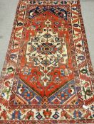 Persian Bakhtiar hand knotted rug, central pole medallion, red ground,