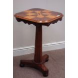 Victorian mahogany occasional table, parquetry top inlaid with rosewood, birdeye maple and mahogany,