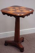 Victorian mahogany occasional table, parquetry top inlaid with rosewood, birdeye maple and mahogany,