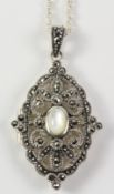 Marcasite and mother of pearl vinaigrette locket necklace stamped 925 Condition Report