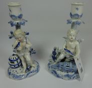 Pair of 19th Century blue and white figural candle sticks by Luigi Tinelli (2) Condition