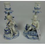 Pair of 19th Century blue and white figural candle sticks by Luigi Tinelli (2) Condition