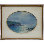 Coastal View, oval watercolour by James Ashton (Australian 1859-1935) signed in pencil 13.5cm x 18.