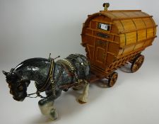 Wooden model of a gypsy caravan 'Romany Rose' and a dappled grey horse L75cm (2)