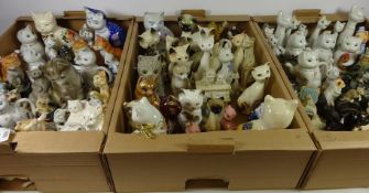 Large collection ornamental cat figures in three boxes Condition Report <a