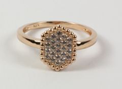 Rose gold-plated hexagonal dress ring stamped 925 Condition Report <a