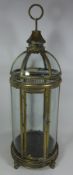 Circular bronze finish glass lantern with dome top, D28cm,