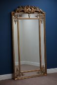 Large rectangular wall mirror in ornate gilt cushion frame with pediment, W92cm,