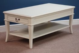 Cream finish rectangular two tier coffee table, drawer to each end, 160cm x 60cm,