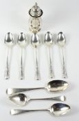 Hallmarked silver teaspoons and a pepper approx 6oz Condition Report <a
