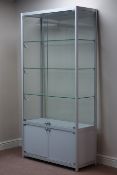 Silver metal framed lockable glazed display cabinet,