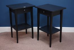 Pair dark wood bedside tables with single drawers, W47cm, H70cm,